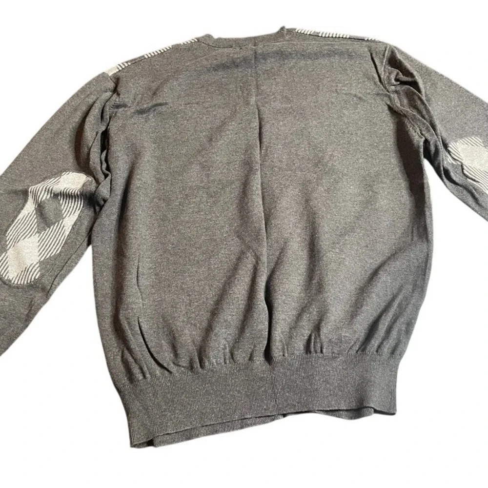 Marc Ecko Cut & Sew Mens Argyle V Neck Sweater XXL Gray Cotton Elbow Patch